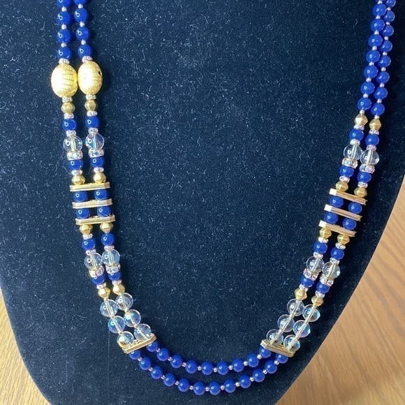 Copy - Vintage Royal Blue & Gold beads. Great look, double strand lays flat nec… - Picture 3 of 5